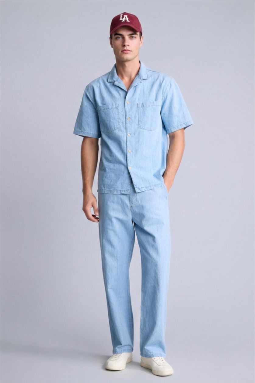 Erkek Açık Mavi Relax Fıt Pamuklu