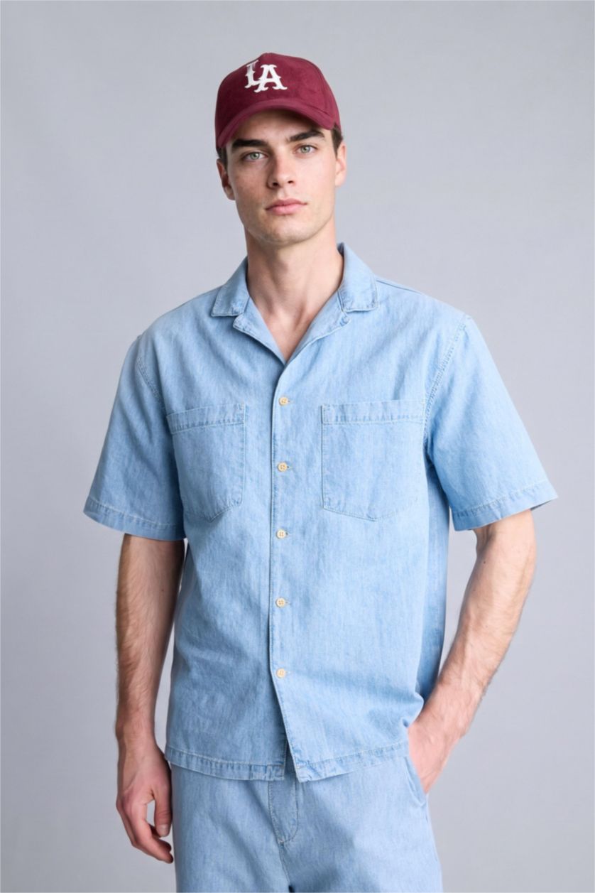 Erkek Açık Mavi Relax Fıt Pamuklu