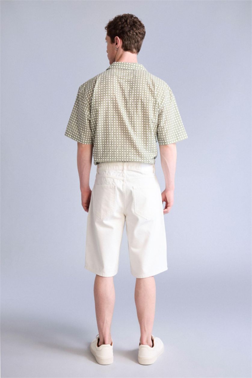 MAN White Soft Textured Baggy Fit Bermuda Shorts
