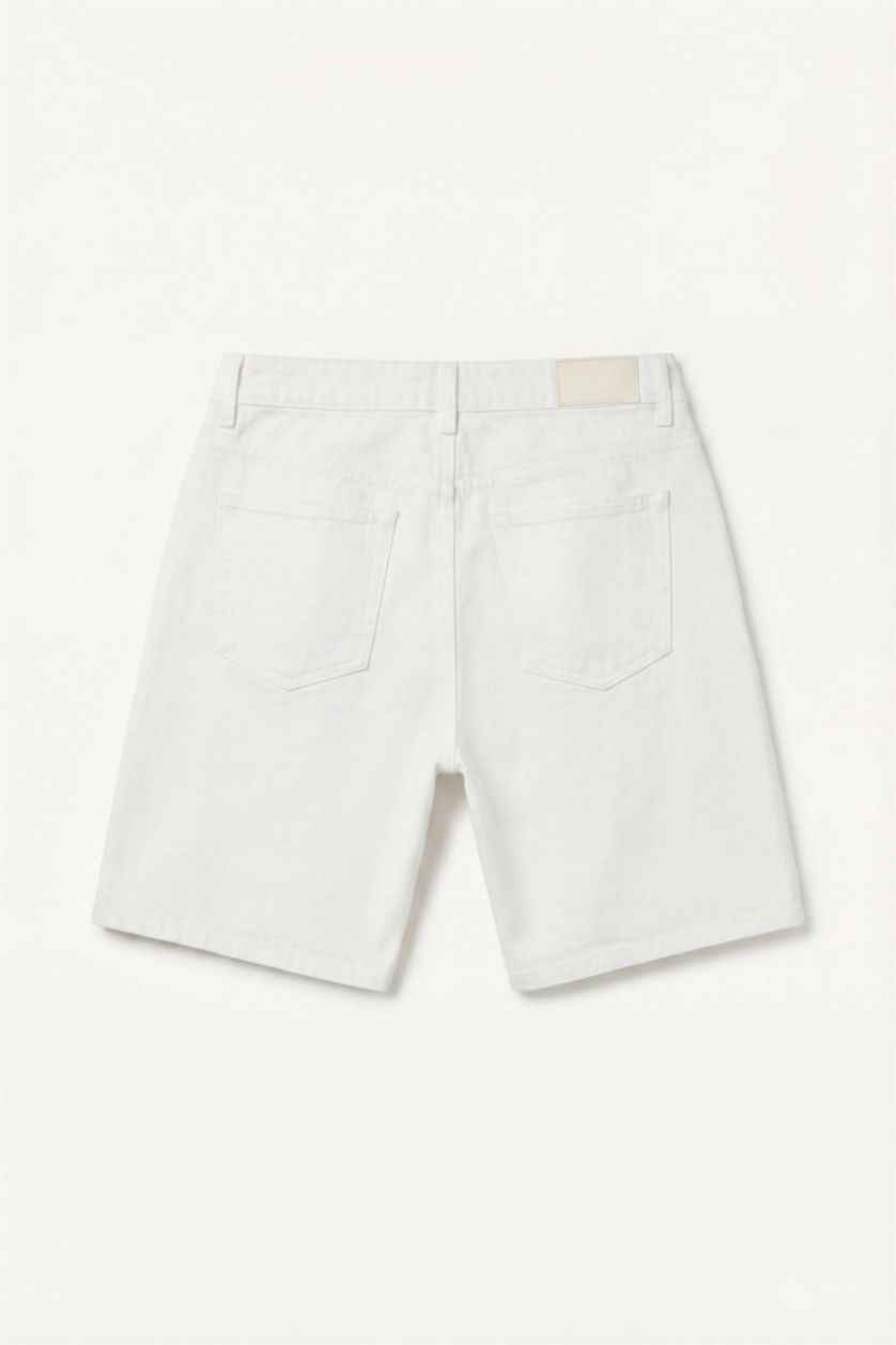 Erkek Beyaz Yumuşak Dokulu Baggy Fit Bermuda Şort