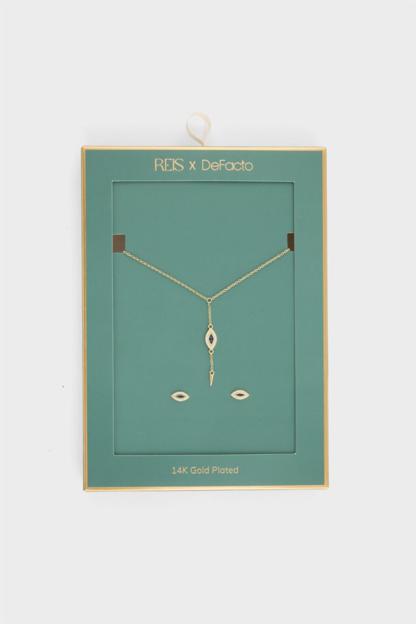 Kadın Altın Reis X DeFacto Mavi Taşlı Gold Kolye Küpe Set