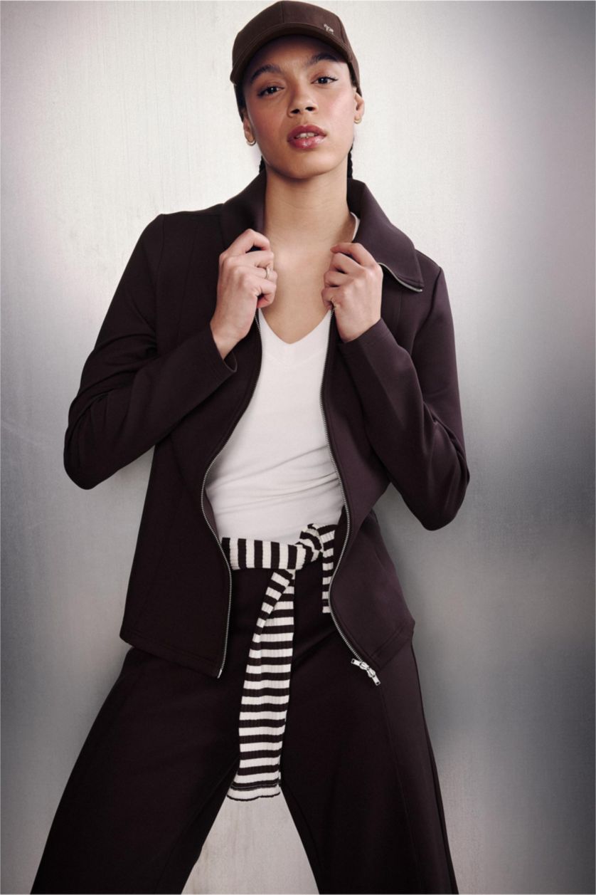 Kadın Kahve Standart Fıt Skuba Dalgıç Kumaş Fermuarlı Sweatshirt