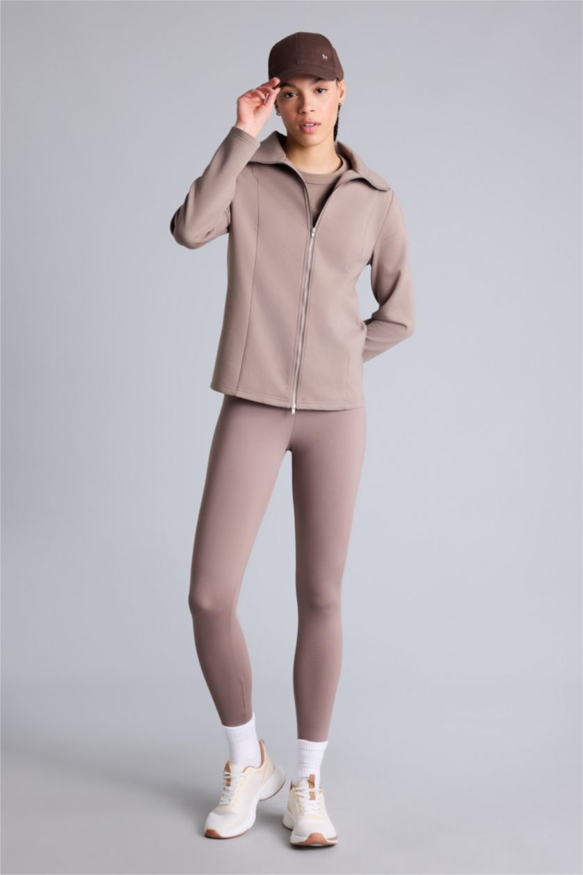 Kadın Açık Kahve Standart Fıt Skuba Dalgıç Kumaş Fermuarlı Sweatshirt