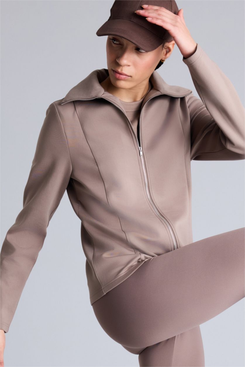 Kadın Açık Kahve Standart Fıt Skuba Dalgıç Kumaş Fermuarlı Sweatshirt