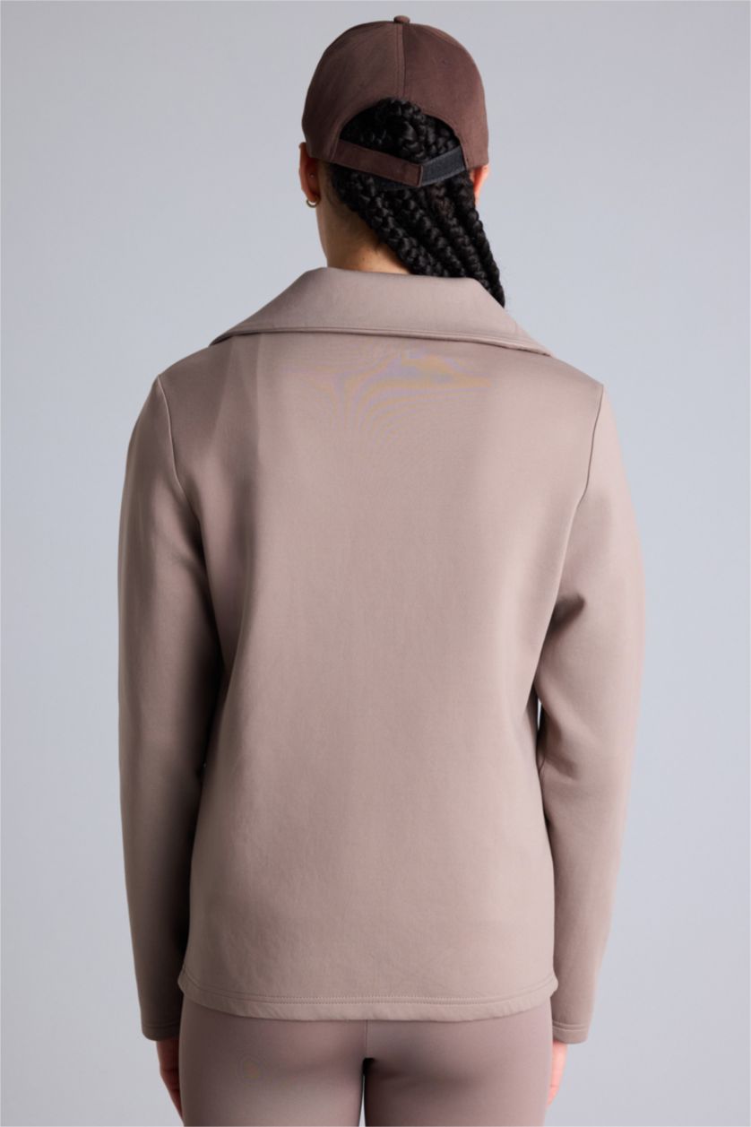 Kadın Açık Kahve Standart Fıt Skuba Dalgıç Kumaş Fermuarlı Sweatshirt