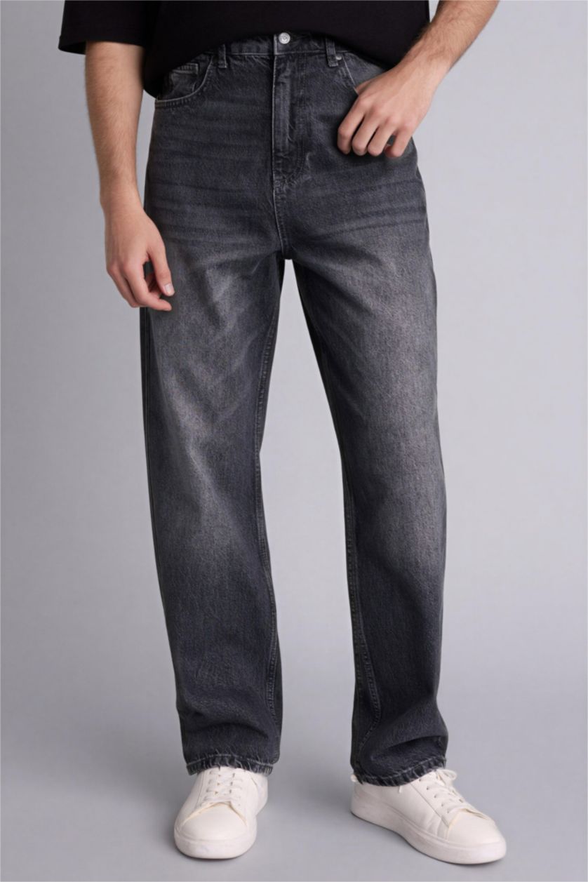 Erkek Gri Baggy Fıt Pantolon