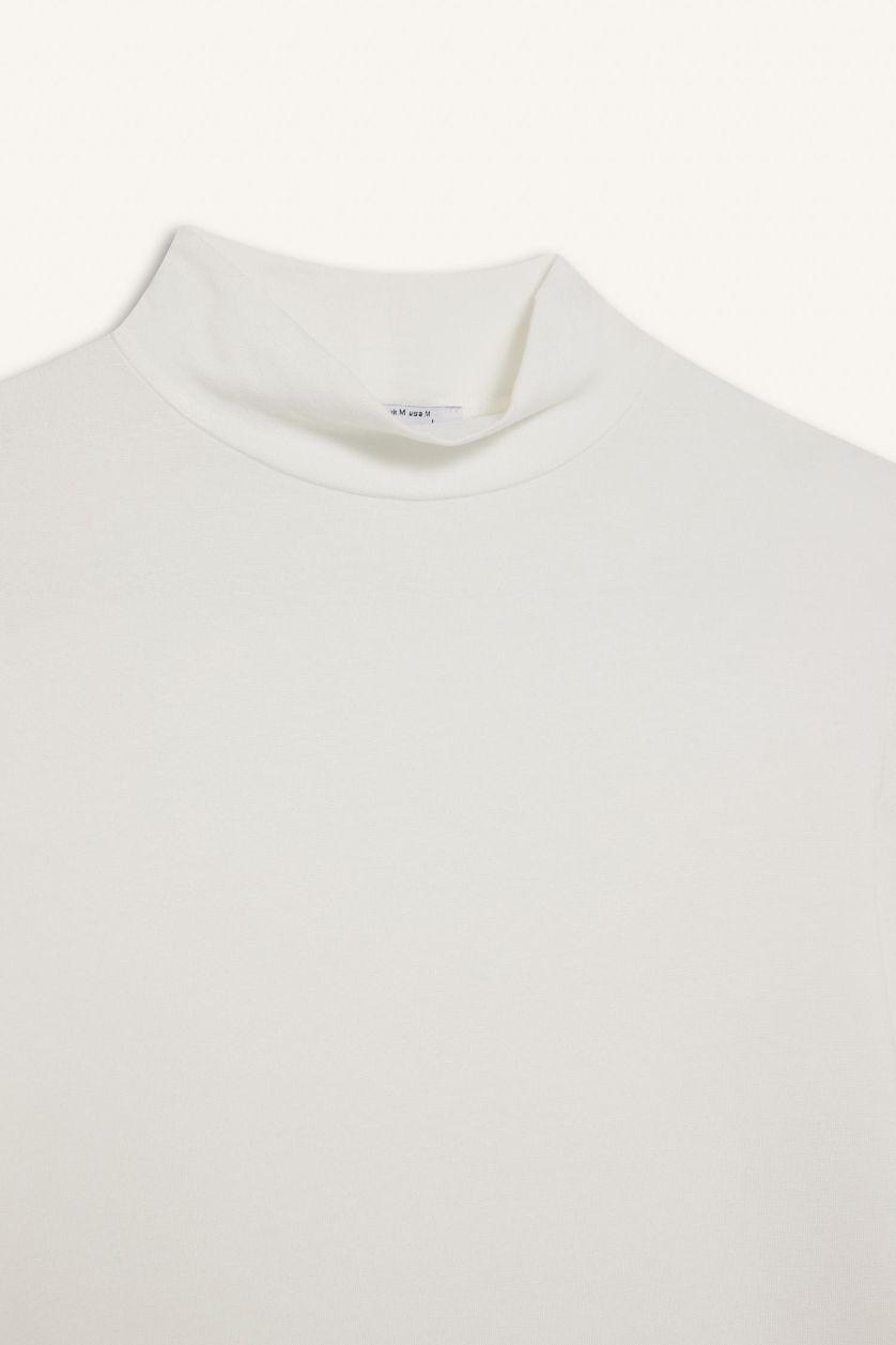 Kadın Ekru Balıkçı Yaka Uzun Kollu Tişört