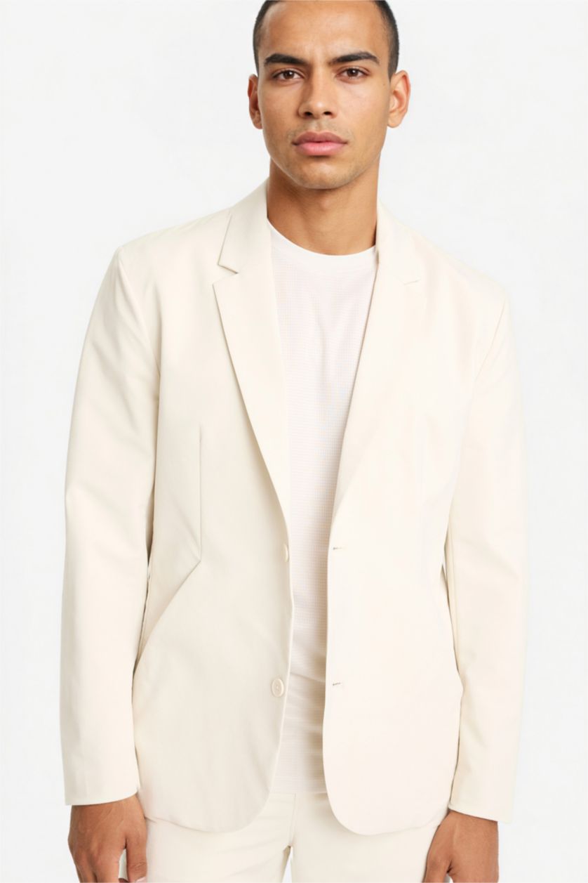 Erkek Bej Teknik Kumaştan Esnek Blazer Ceket