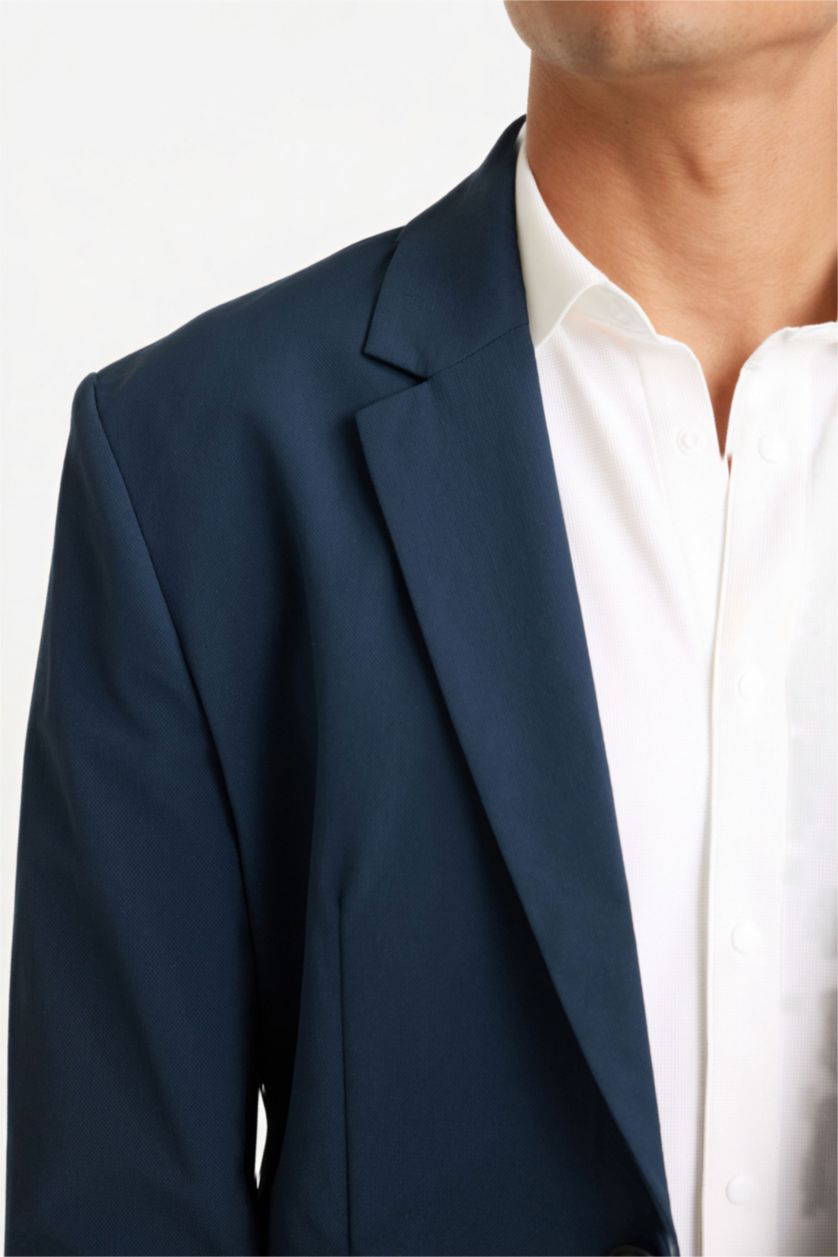 Erkek Lacivert Teknik Kumaştan Esnek Blazer Ceket