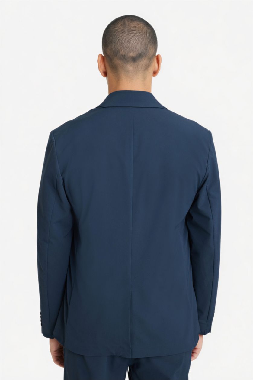 Erkek Lacivert Teknik Kumaştan Esnek Blazer Ceket