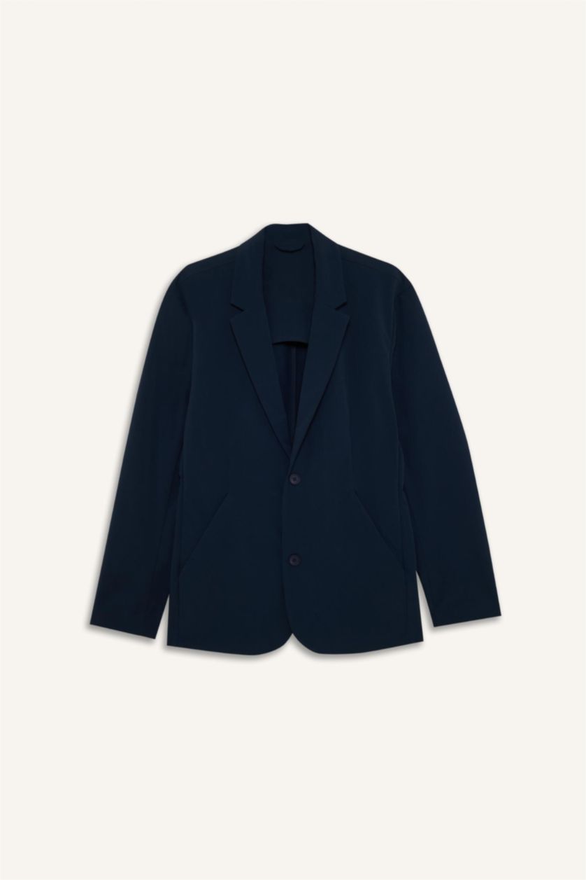 Erkek Lacivert Teknik Kumaştan Esnek Blazer Ceket