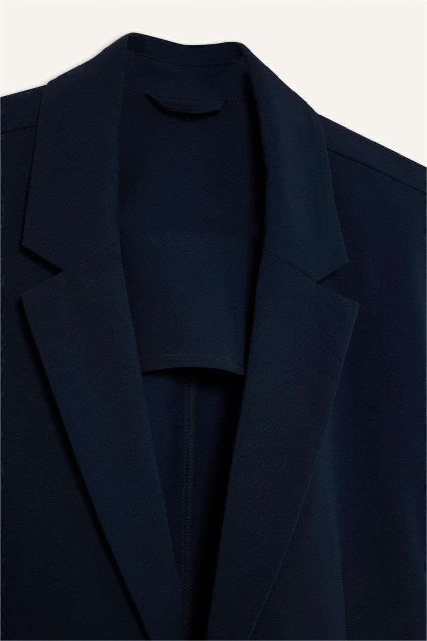 Erkek Lacivert Teknik Kumaştan Esnek Blazer Ceket