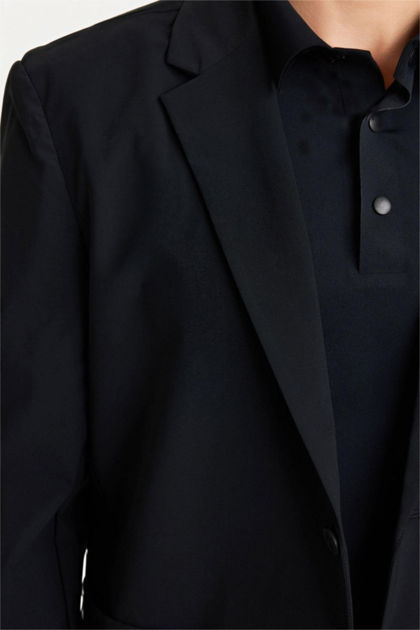Erkek Siyah Teknik Kumaştan Esnek Blazer Ceket