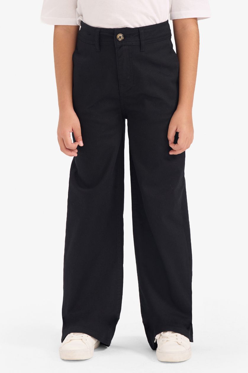 Kız Çocuk - Genç Kız Siyah Straight Fit Gabardin Pantolon Kız Çocuk