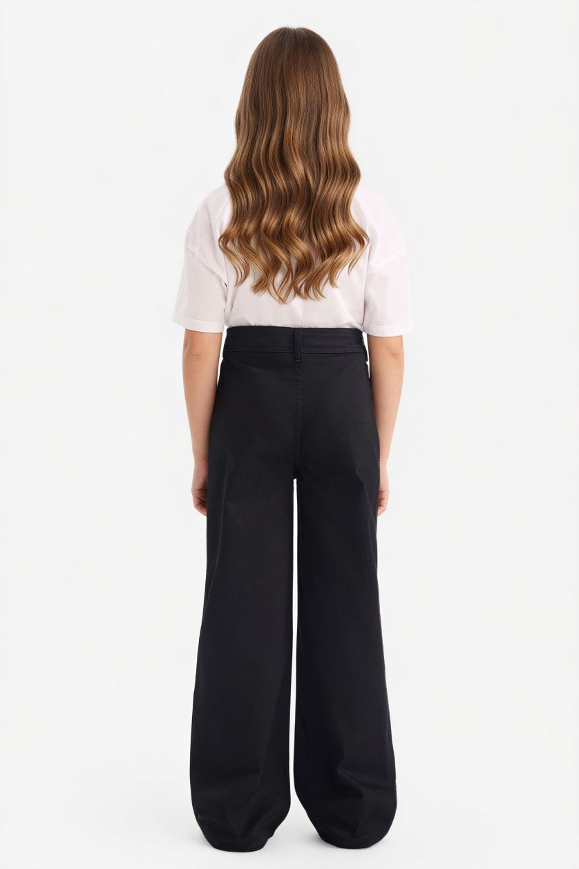 Kız Çocuk - Genç Kız Siyah Straight Fit Gabardin Pantolon Kız Çocuk