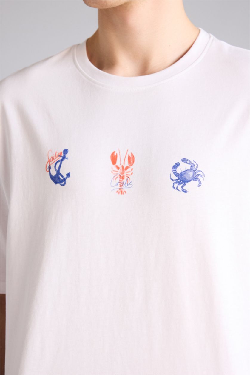 Ерлер ақ 100% мақта Boxy Fit баспалы футболка