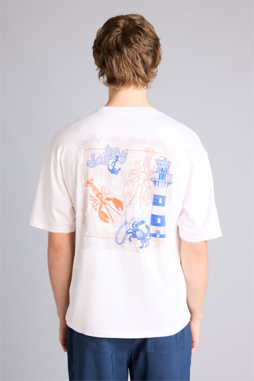 Ерлер ақ 100% мақта Boxy Fit баспалы футболка