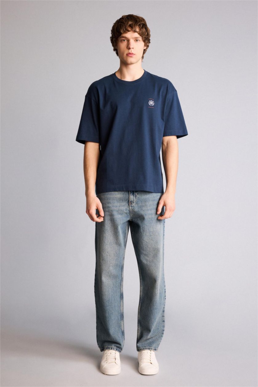 Ерлер әскери-теңіз 100% мақта Boxy Fit баспалы футболка