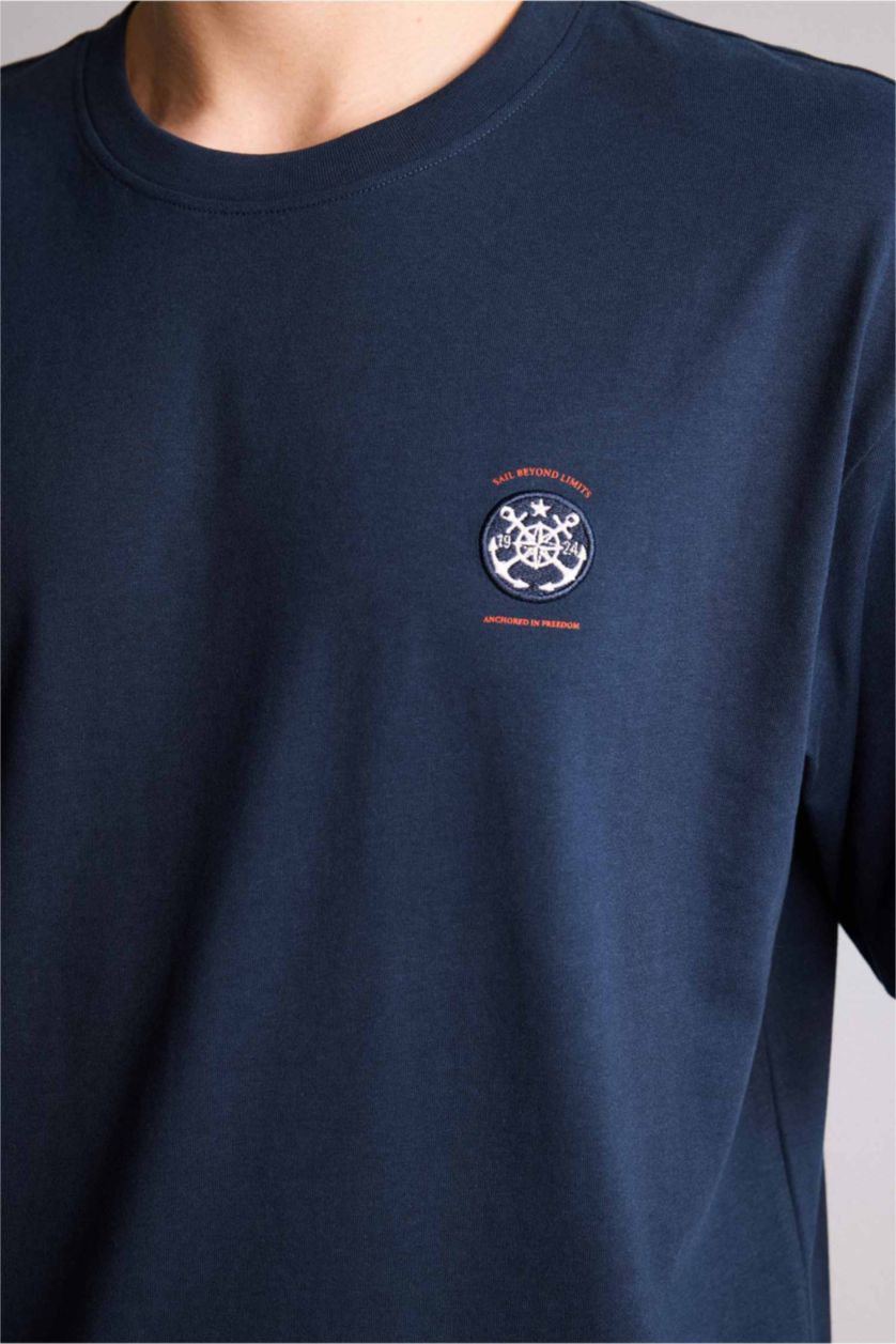 Ерлер әскери-теңіз 100% мақта Boxy Fit баспалы футболка