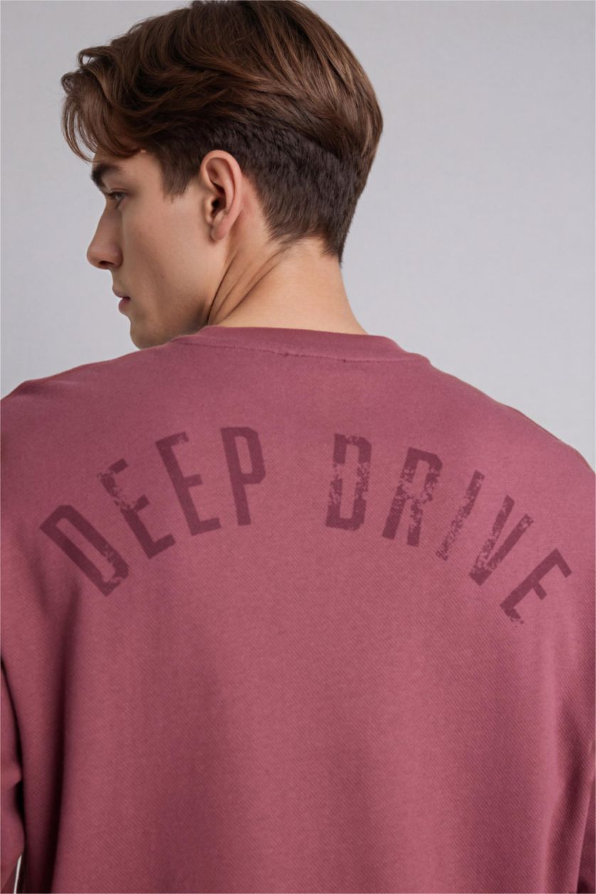 Erkek Açık Bordo Dokulu Boxy Fit Tişört