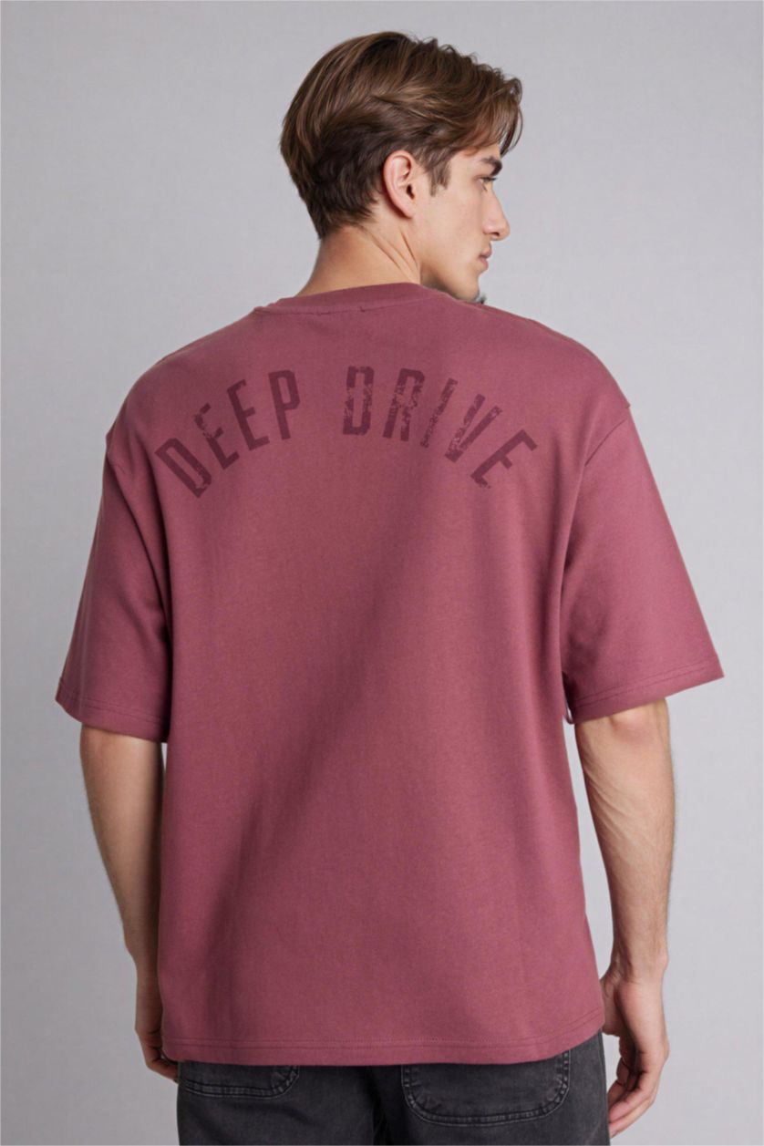 Man Light Bordeaux Textured Boxy Fit T-Shirt
