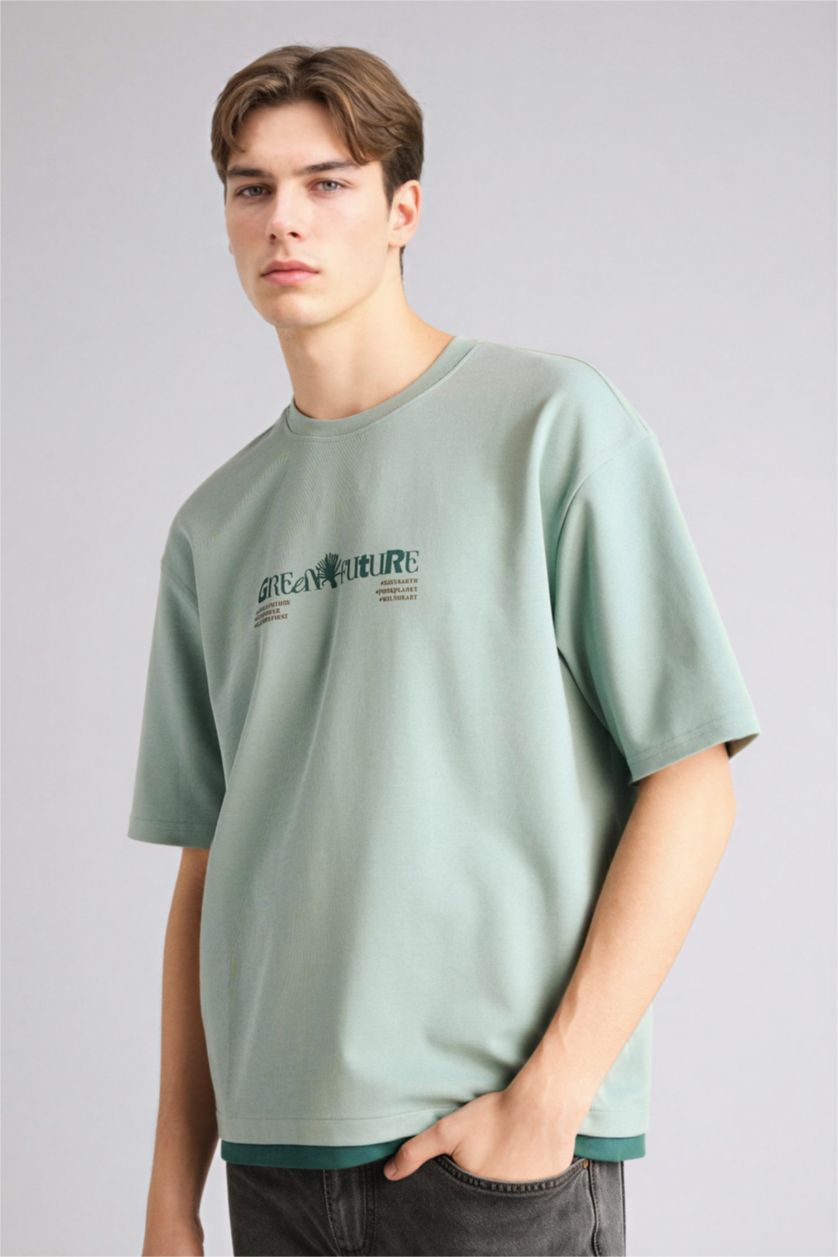 Мужчины Açık Yeşil Boxy Fit Short Sleeve T-Shirt