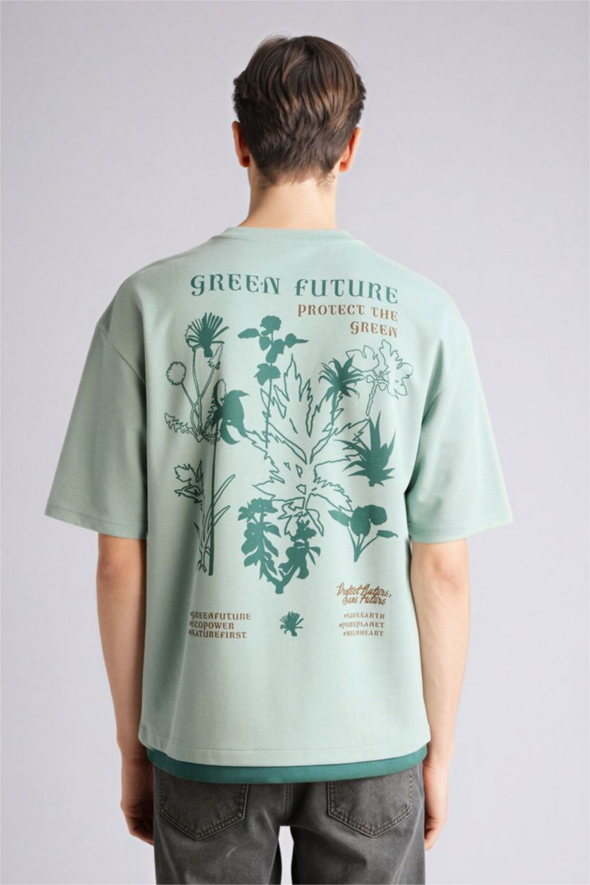 Мужчины Açık Yeşil Boxy Fit Short Sleeve T-Shirt