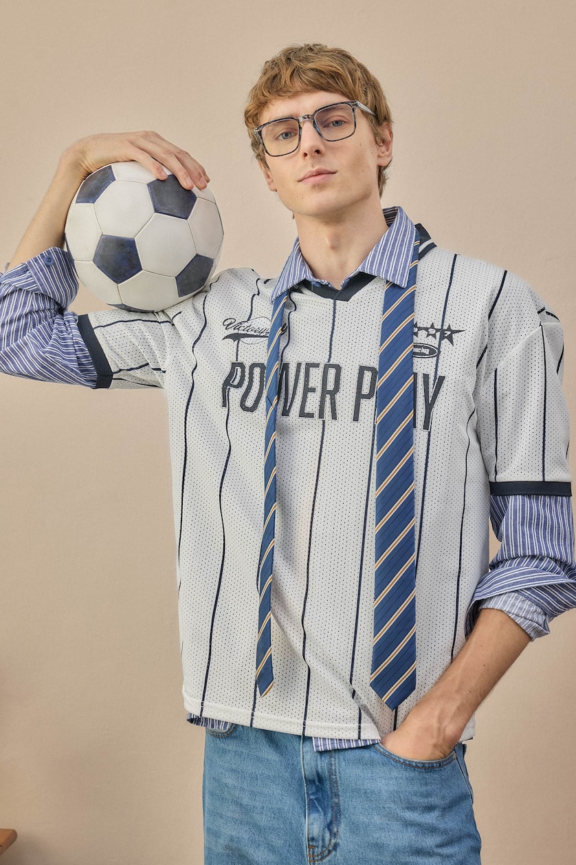MAN NAVY Oversize Fit Printed Short Sleeve Polo T Shirt