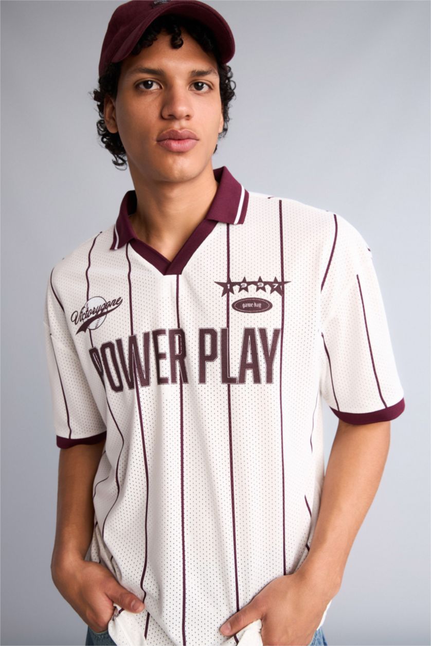 رجال بيج فاتح Loose Fit Short Sleeve Polo T-Shirt