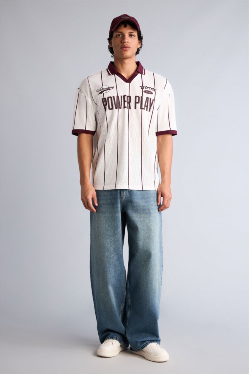 رجال بيج فاتح Loose Fit Short Sleeve Polo T-Shirt