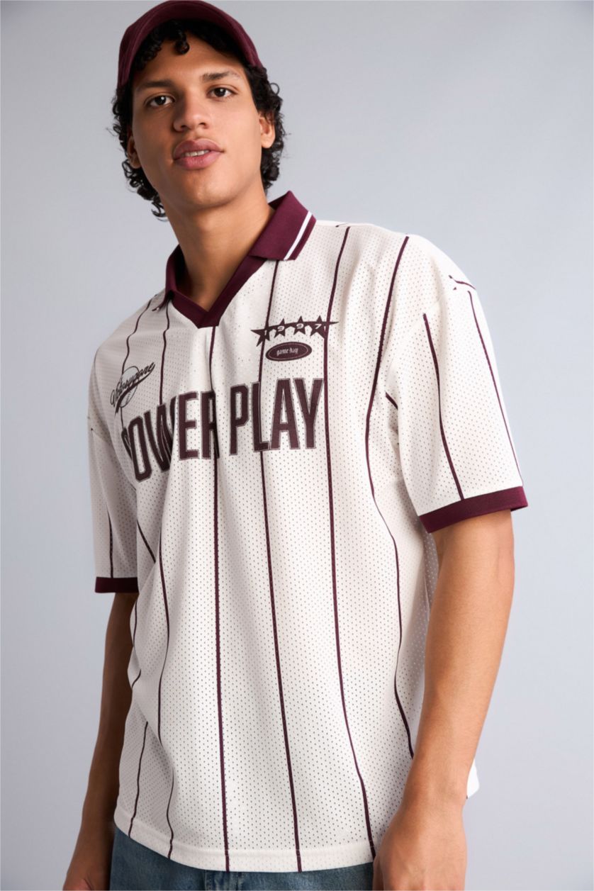 رجال بيج فاتح Loose Fit Short Sleeve Polo T-Shirt