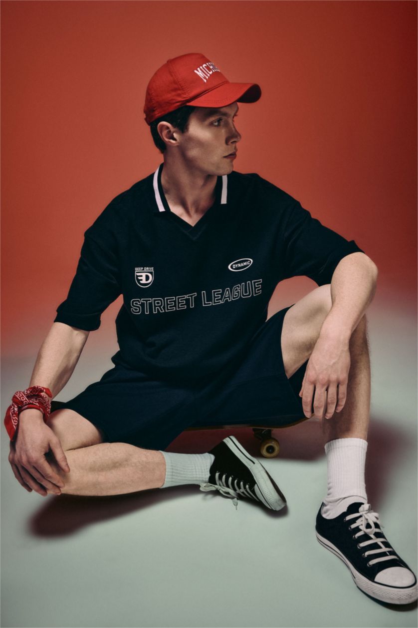 رجال أسود تيشيرت بولو نص ردن قصة فضفاضة