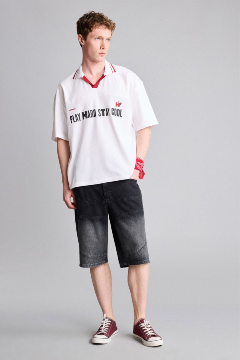 رجال أبيض Loose Fit Short Sleeve Polo T-Shirt