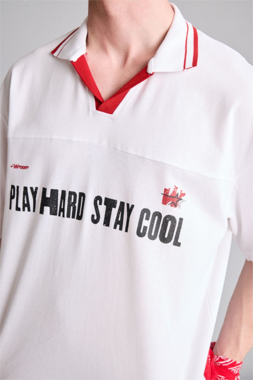 رجال أبيض Loose Fit Short Sleeve Polo T-Shirt