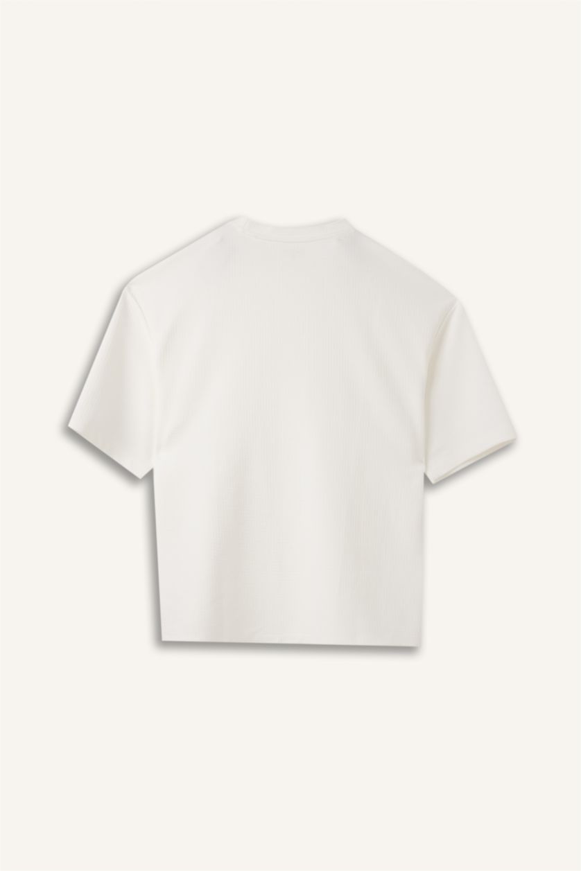 Men Ecru Boxy Fit Short Sleeve T-Shirt