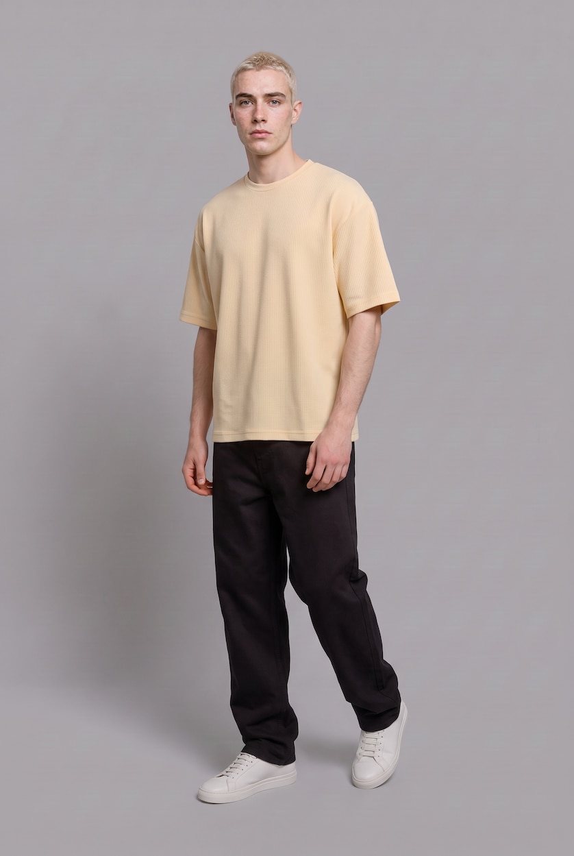 Men Light Yellow Boxy Fit Short Sleeve T-Shirt