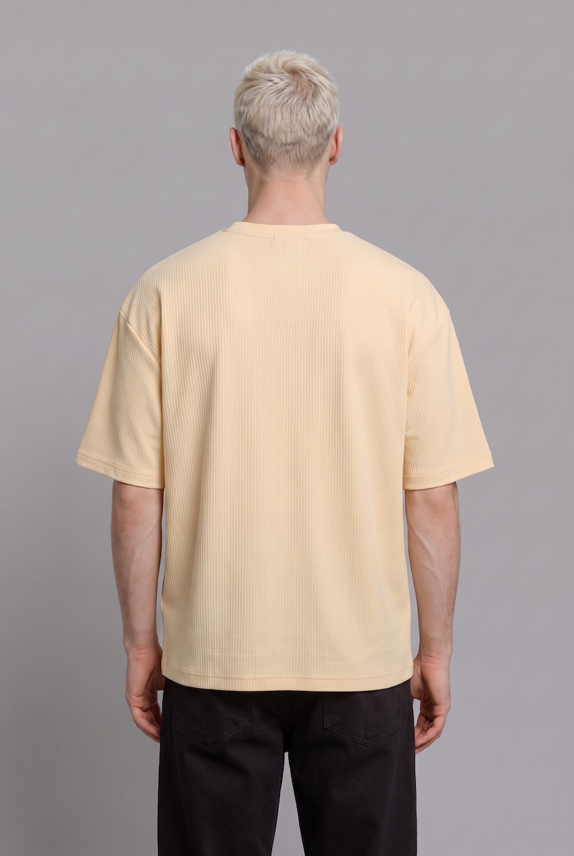 Men Light Yellow Boxy Fit Short Sleeve T-Shirt