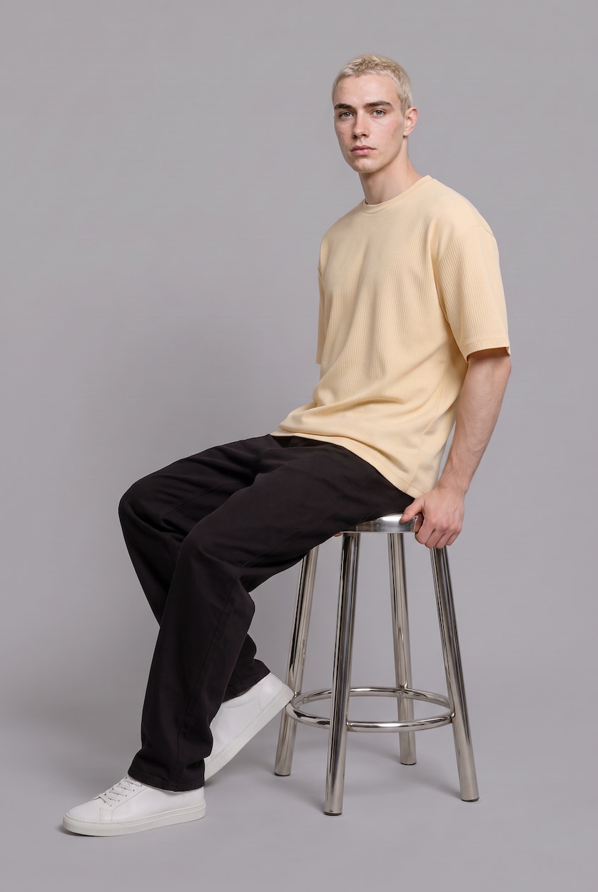 Men Light Yellow Boxy Fit Short Sleeve T-Shirt