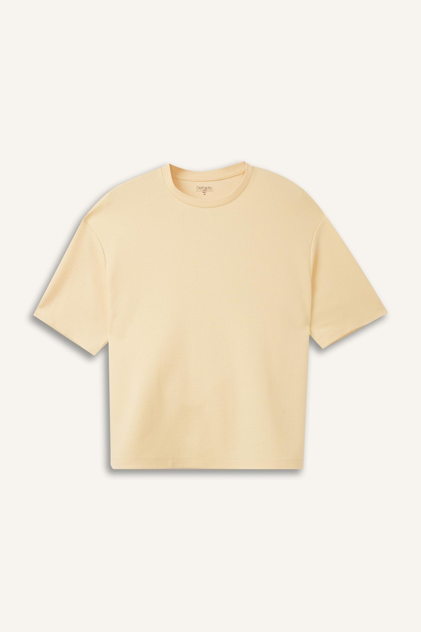 Men Light Yellow Boxy Fit Short Sleeve T-Shirt