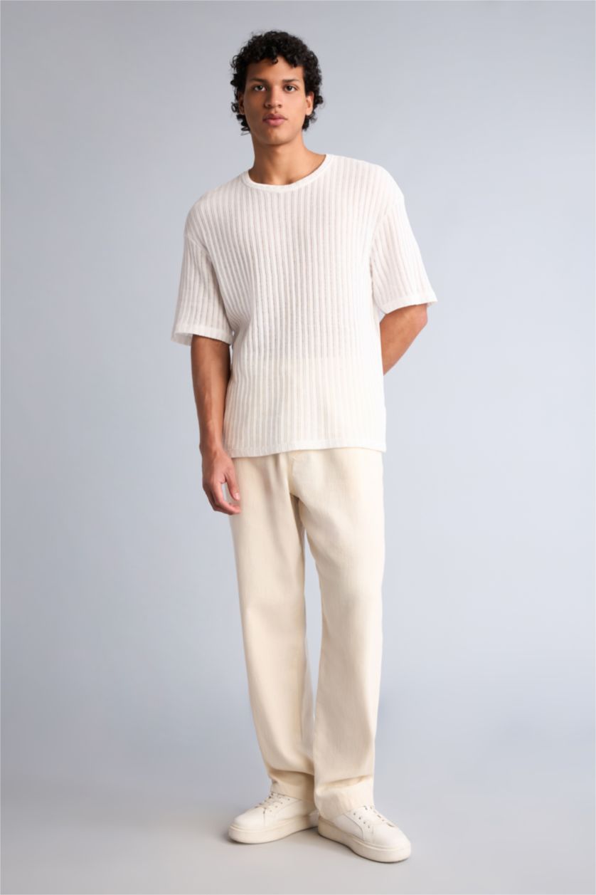 Erkek Ekru Boxy Fit Tişört