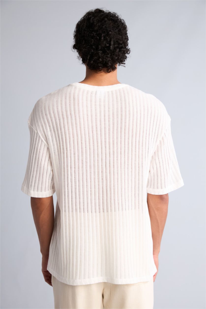Erkek Ekru Boxy Fit Tişört