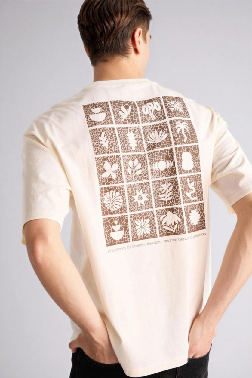 رجال بيج فاتح تيشيرت 100% قطن اوفر سايز مطبوع