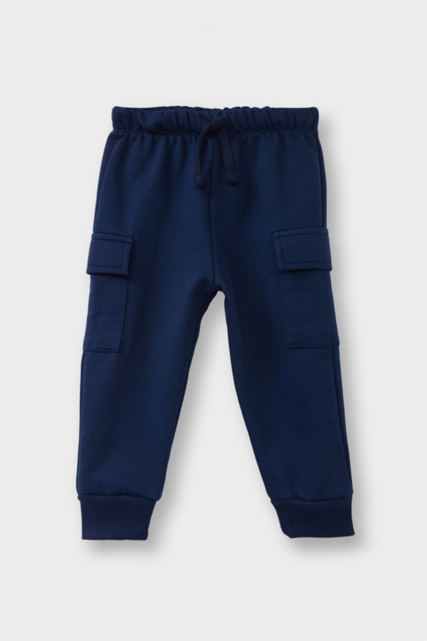 Erkek Bebek Ekru Erkek Bebek Beli Lastikli Kargo Cepli 2'li Eşofman Altı