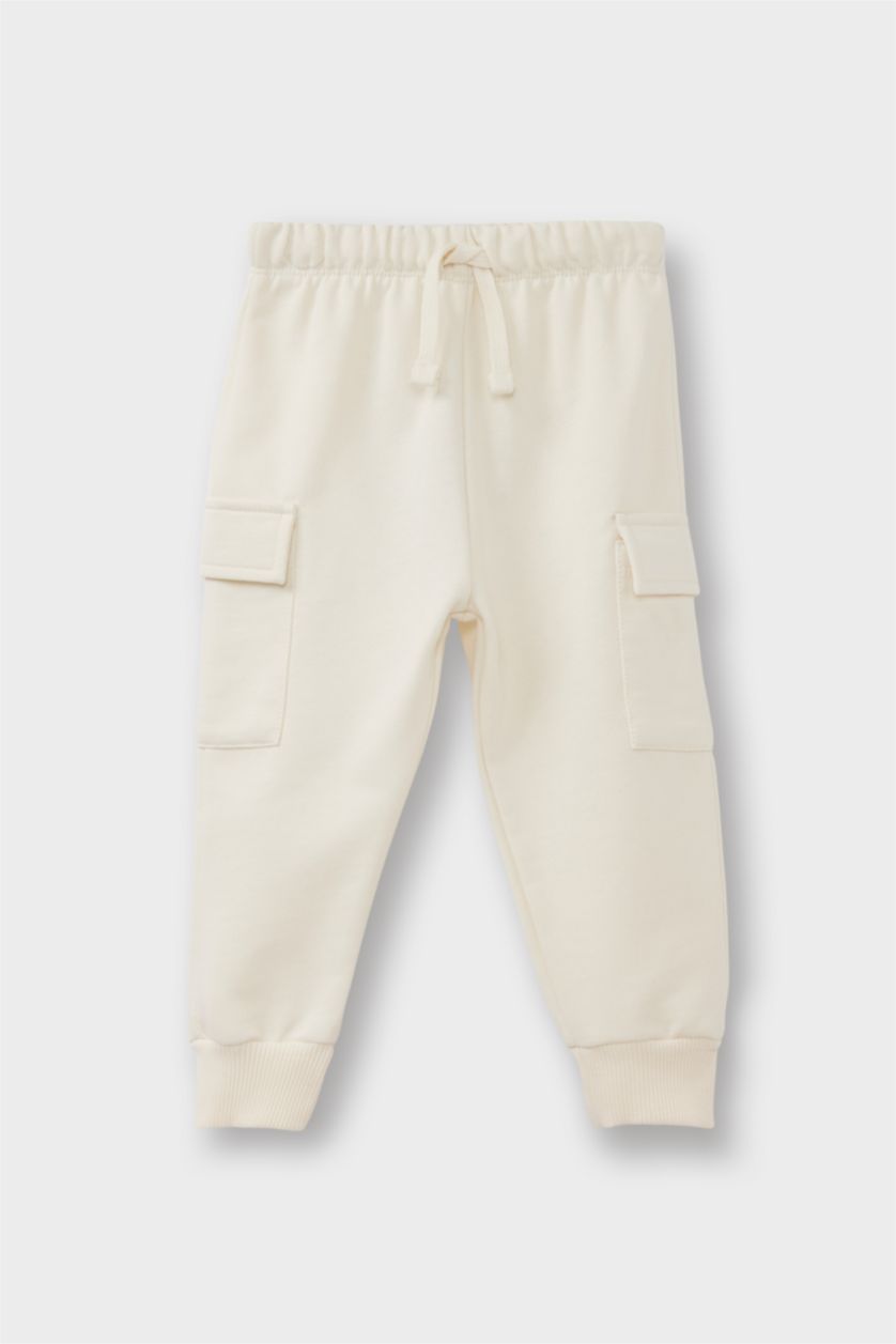 Erkek Bebek Ekru Erkek Bebek Beli Lastikli Kargo Cepli 2'li Eşofman Altı