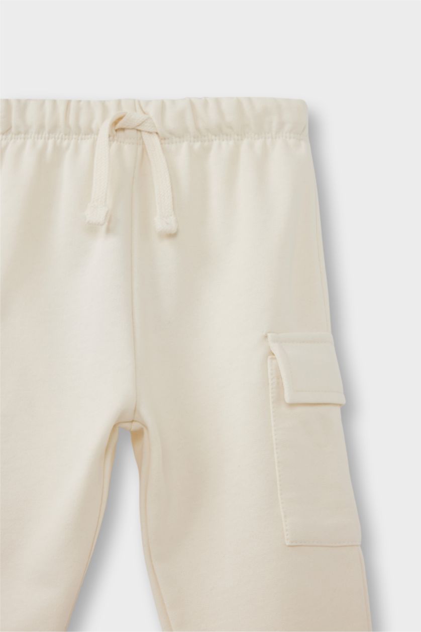 Erkek Bebek Ekru Erkek Bebek Beli Lastikli Kargo Cepli 2'li Eşofman Altı