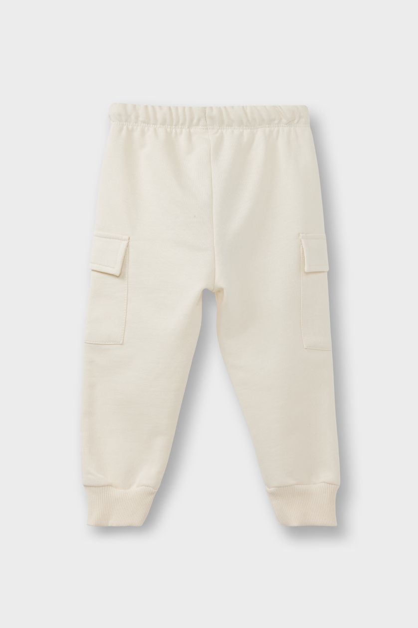 Erkek Bebek Ekru Erkek Bebek Beli Lastikli Kargo Cepli 2'li Eşofman Altı