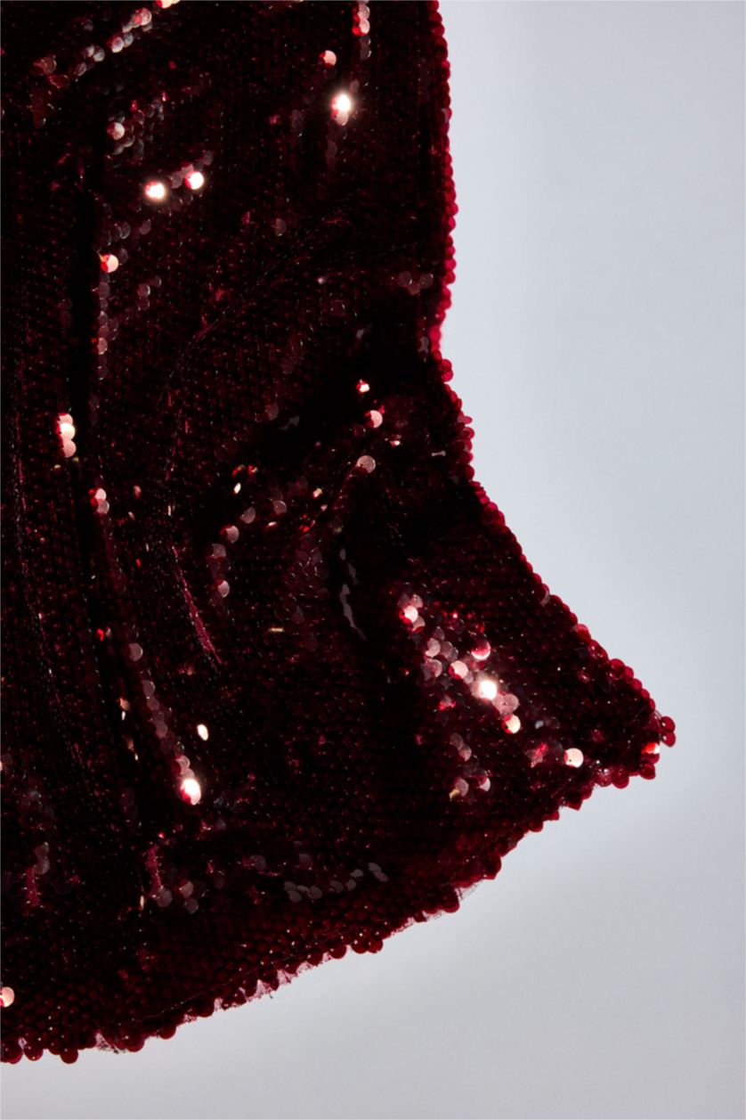 حريمي خمري فستان قصير كت بالترتر سليم فيت بياقة هالتر