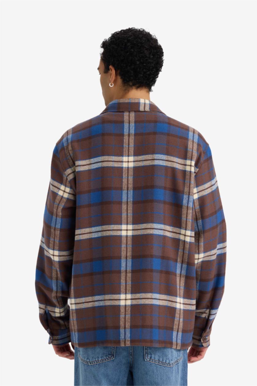 رجال بني قميص كاروهات ردن طويل قصة عادية