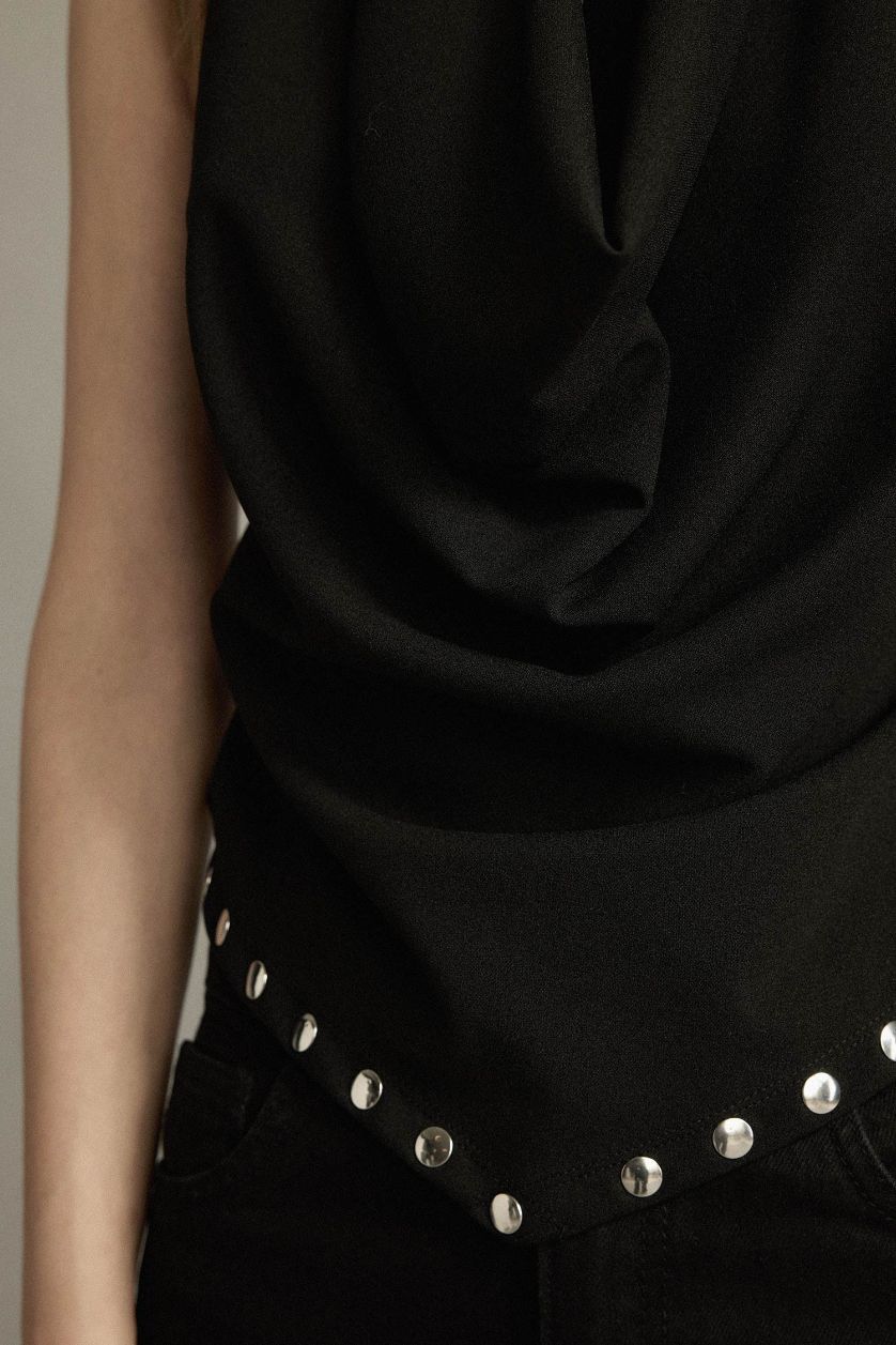 Женщины Черный Блузка без рукавов с воротником-хомут