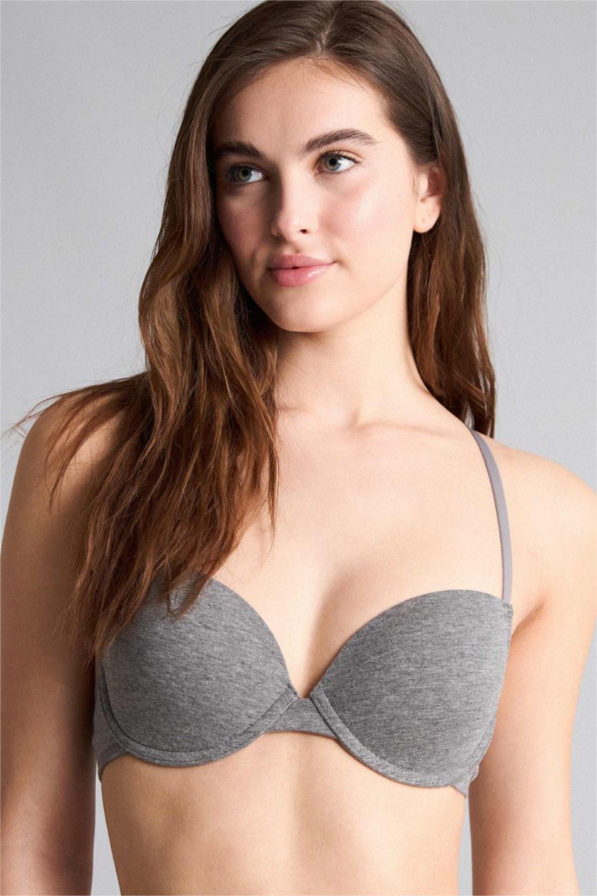 Kadın Bordo Pamuklu Kaplı Pedli Balenli 2'li Tişört Bra